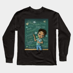 African American Boy Light Brown and Positive Words Long Sleeve T-Shirt